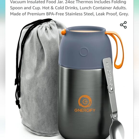 NWT Vacuum Insulated Food Jar. 24oz Thermos Includes Folding Spoon and Cup - Picture 2 of 5